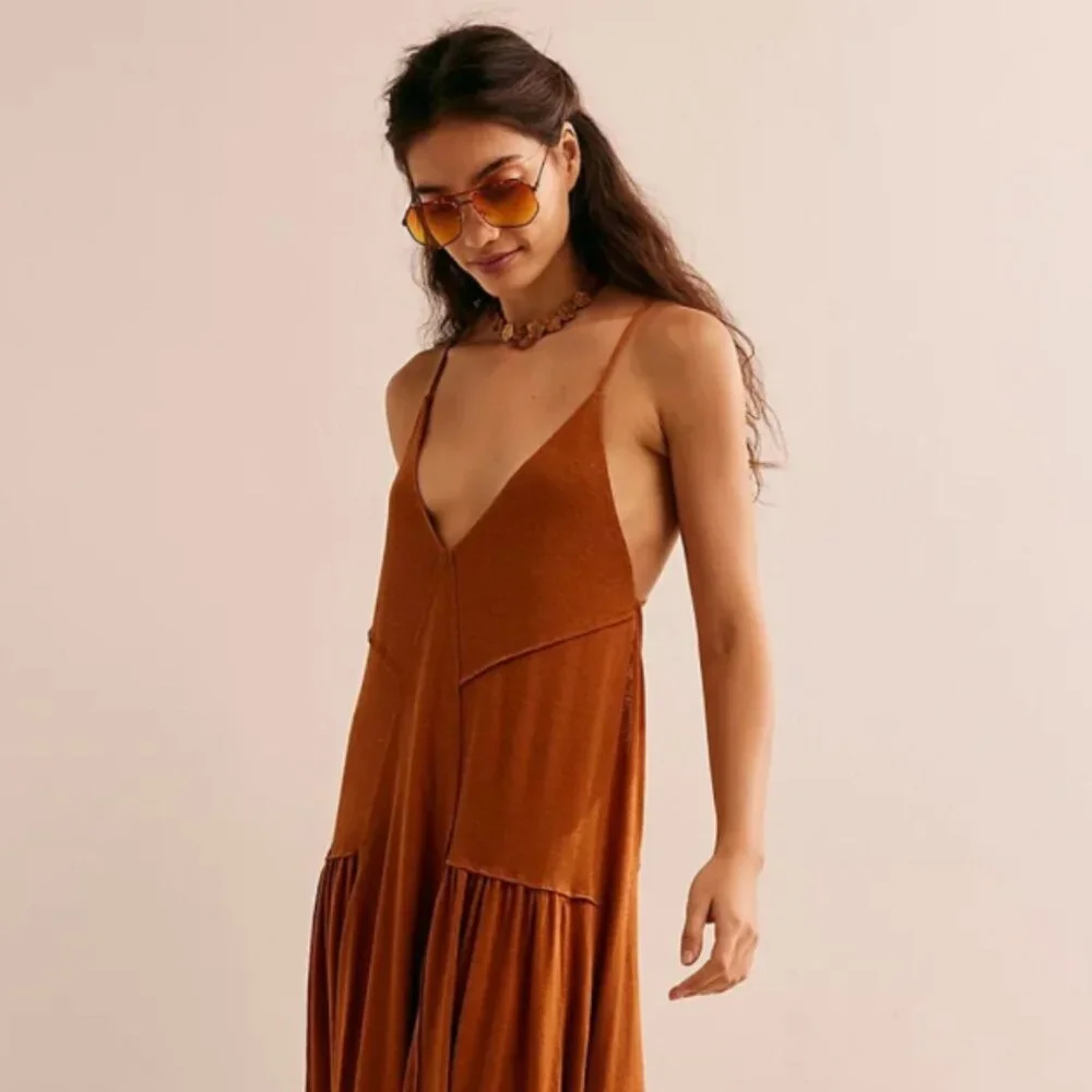 Free People Eros Maxi Dress in Roasted Pecan Copper Brown LARGE NWT - Picture 8 of 8